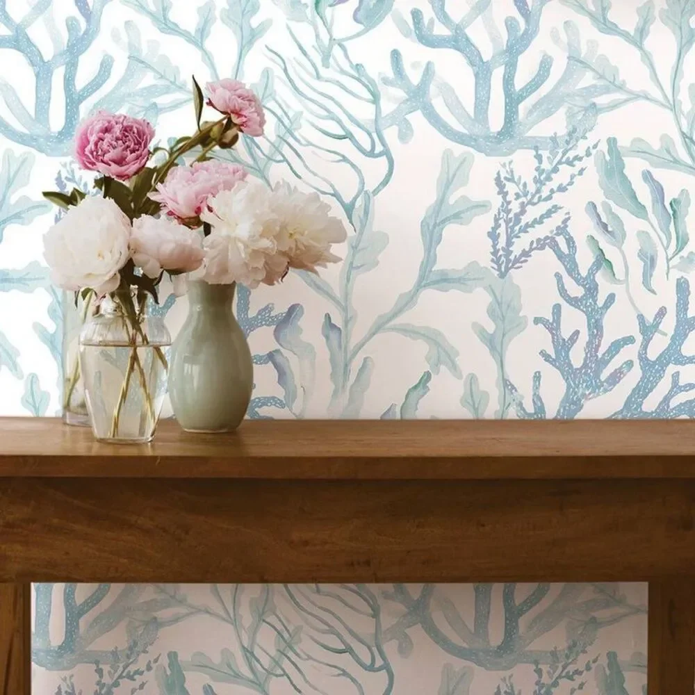 28 sq ft Coral Reef Removable Peel and Stick Wallpaper Aqua Blue
